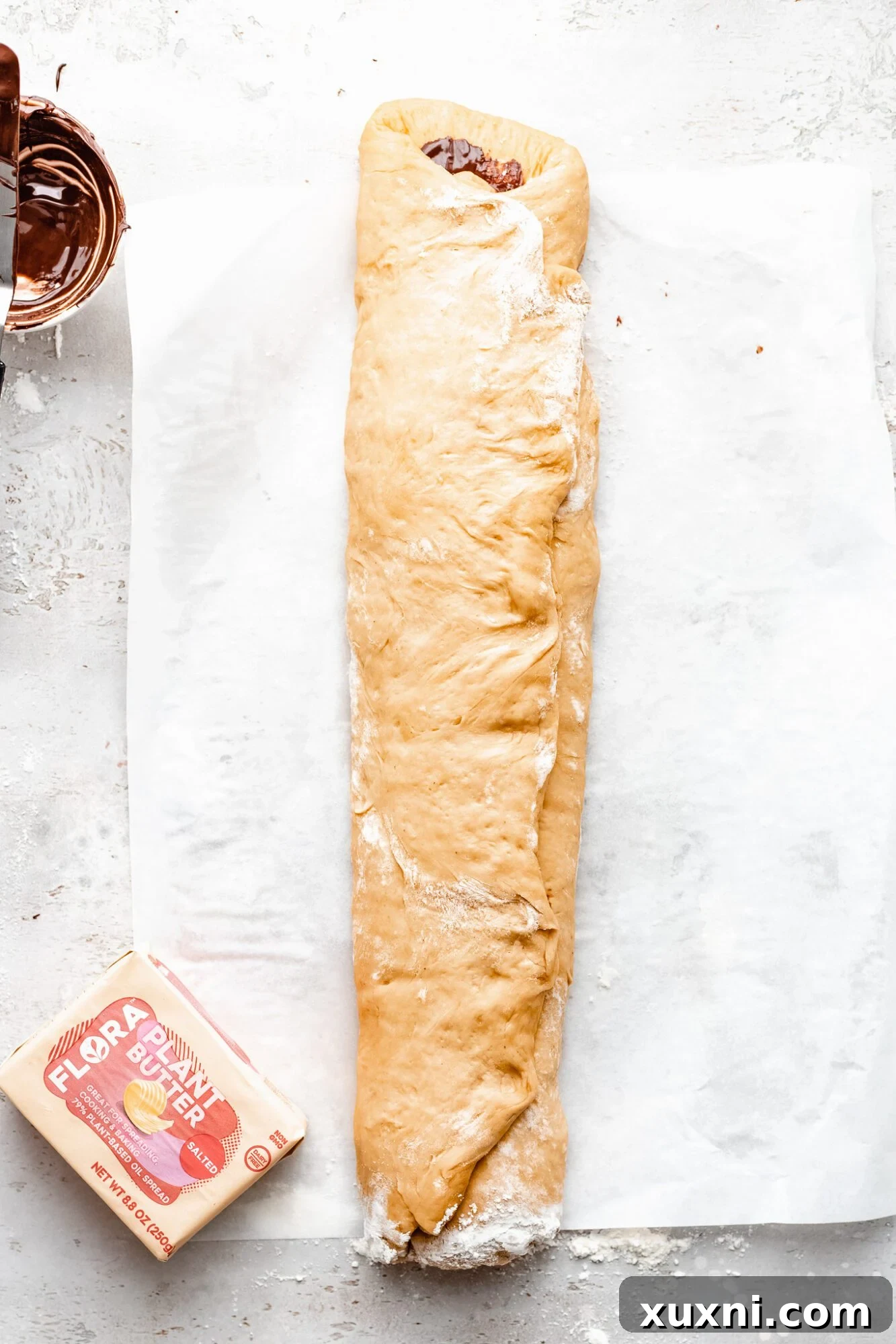 Tightly rolled sweet bread dough
