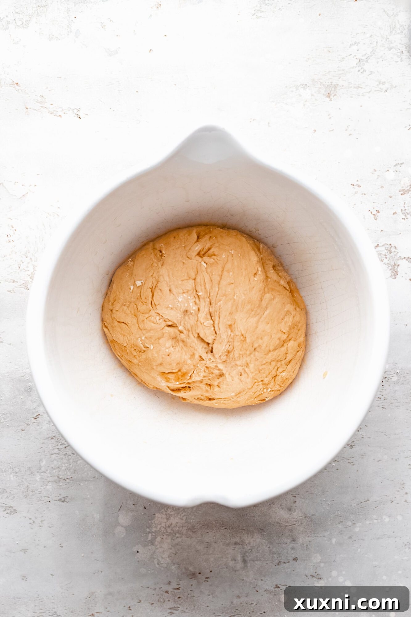 Dough before rising for vegan chocolate hazelnut bread wreath