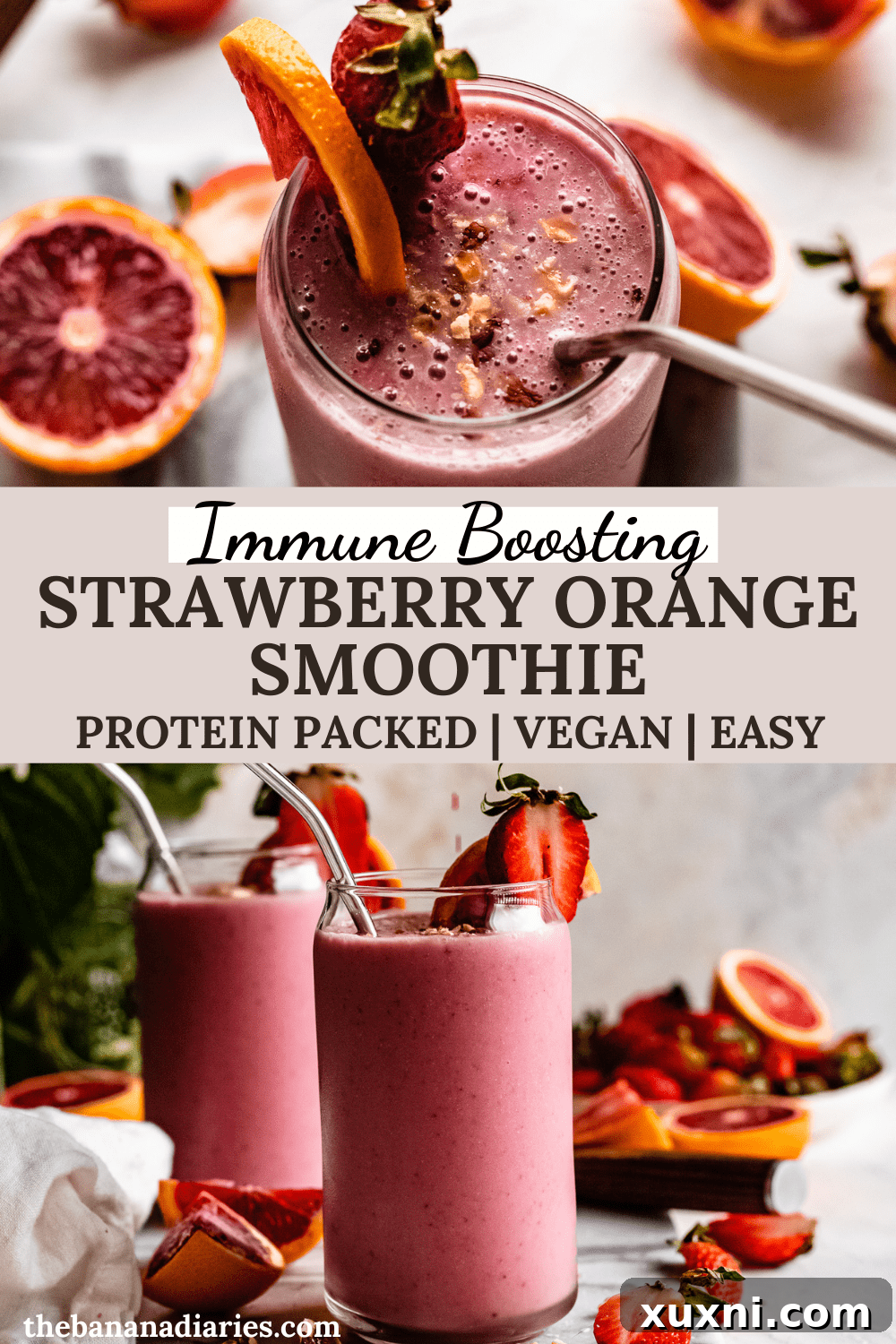 Immune Boosting Strawberry Orange Smoothie (Protein Packed!) pin graphic