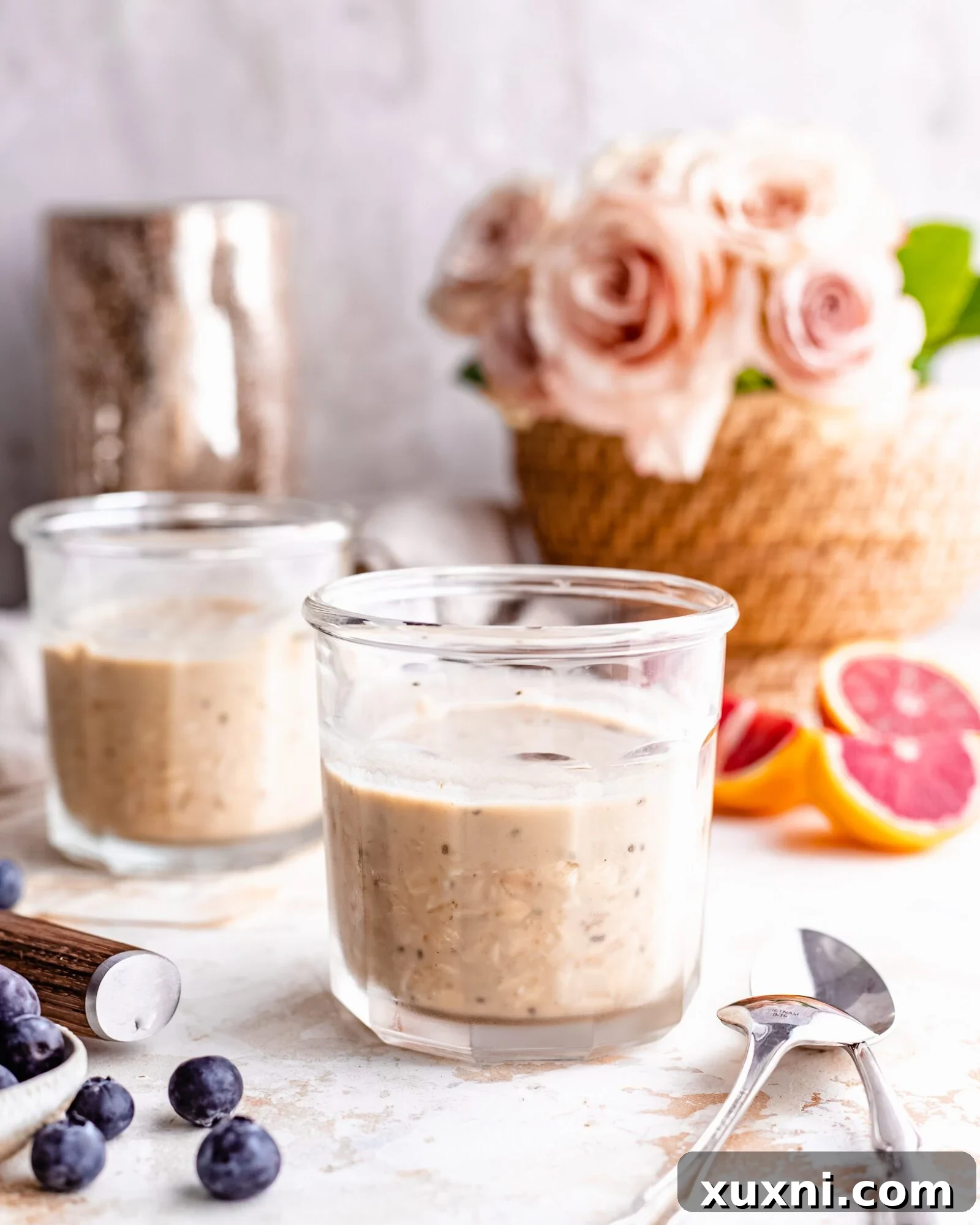 vegan overnight oats jars being made