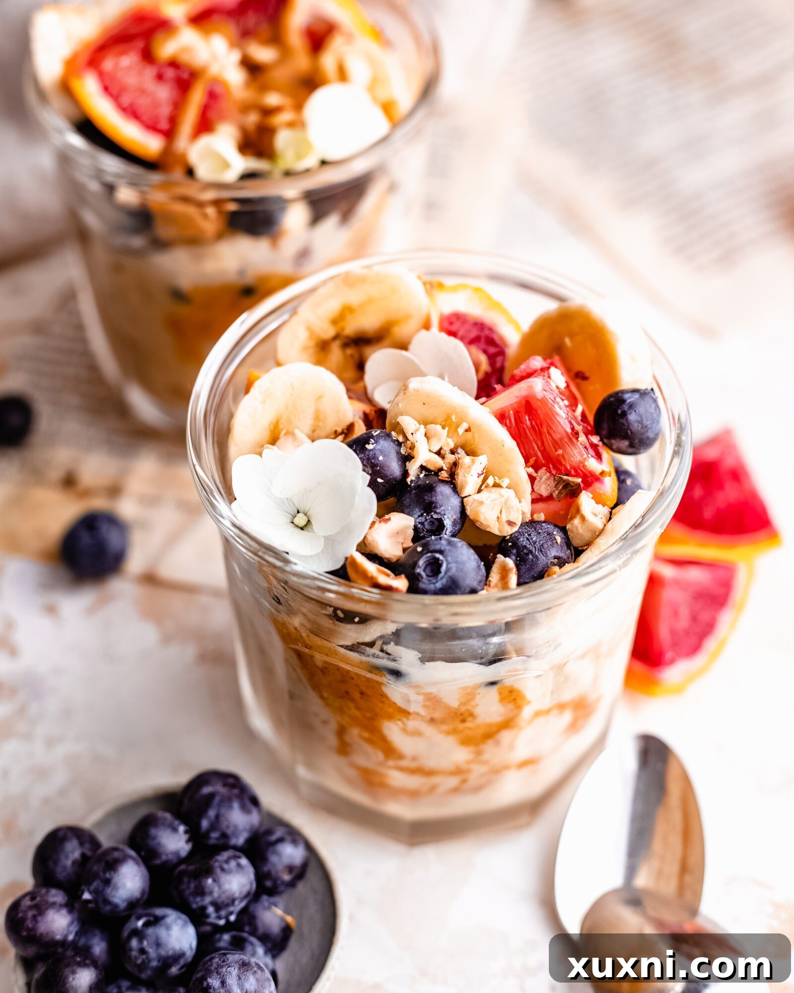 glasses of blueberry overnight oats
