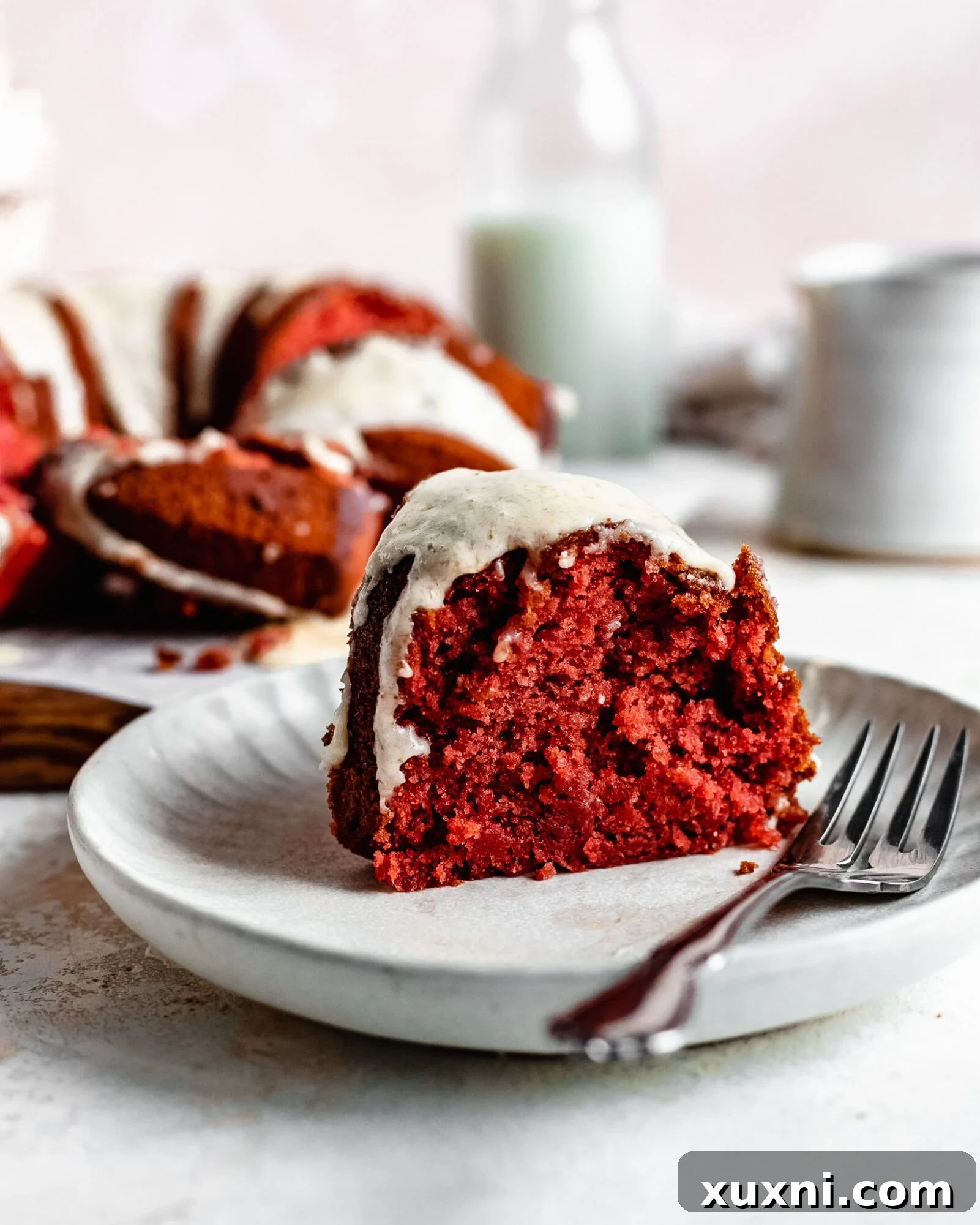 slice of red velvet cake on plate