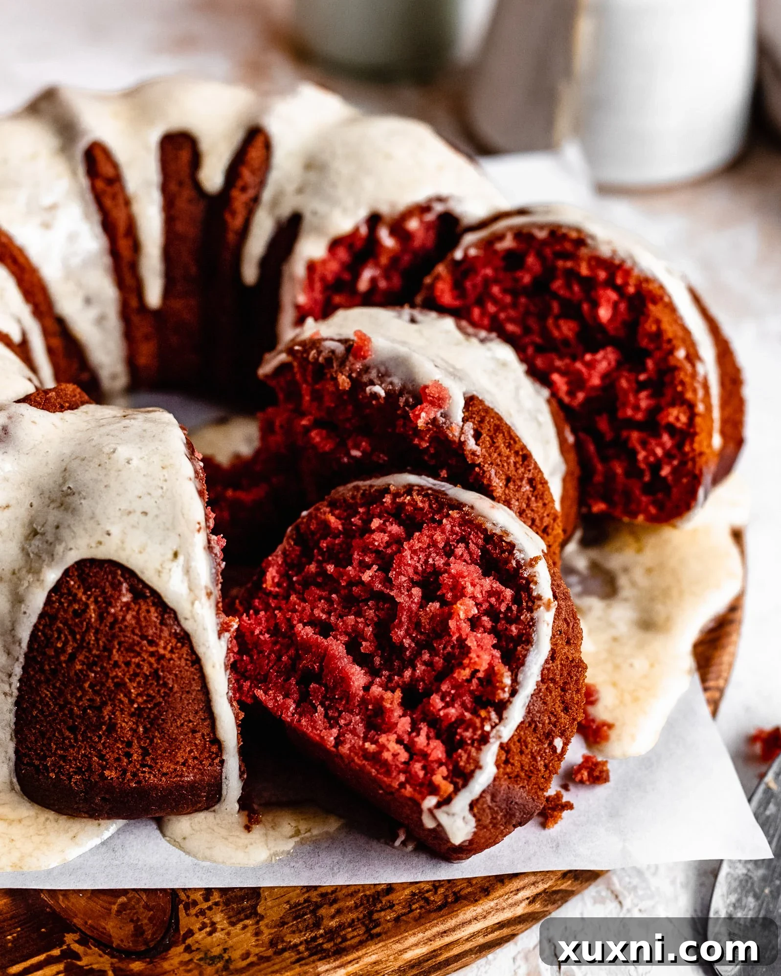 slices of bundt cake lined up on each other