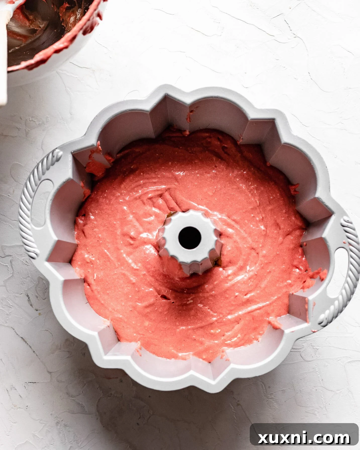 red velvet bundt cake in bundt cake pan