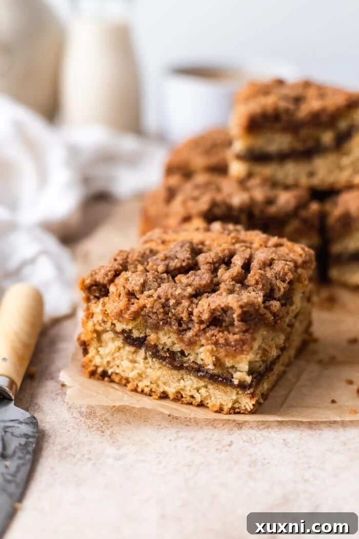 slice of vegan coffee cake, moist and tender