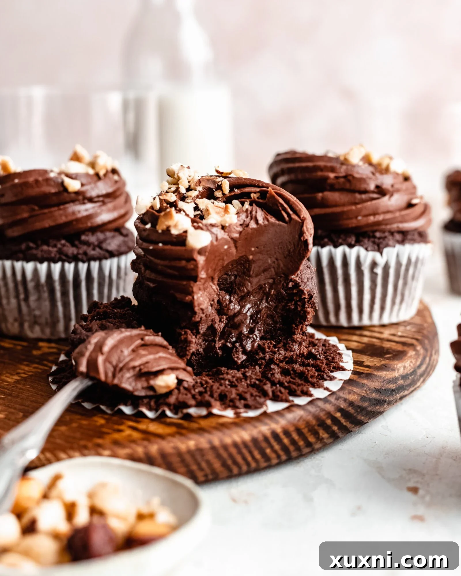 Delicious and easy vegan gluten-free Nutella cupcakes filled with creamy chocolate hazelnut spread