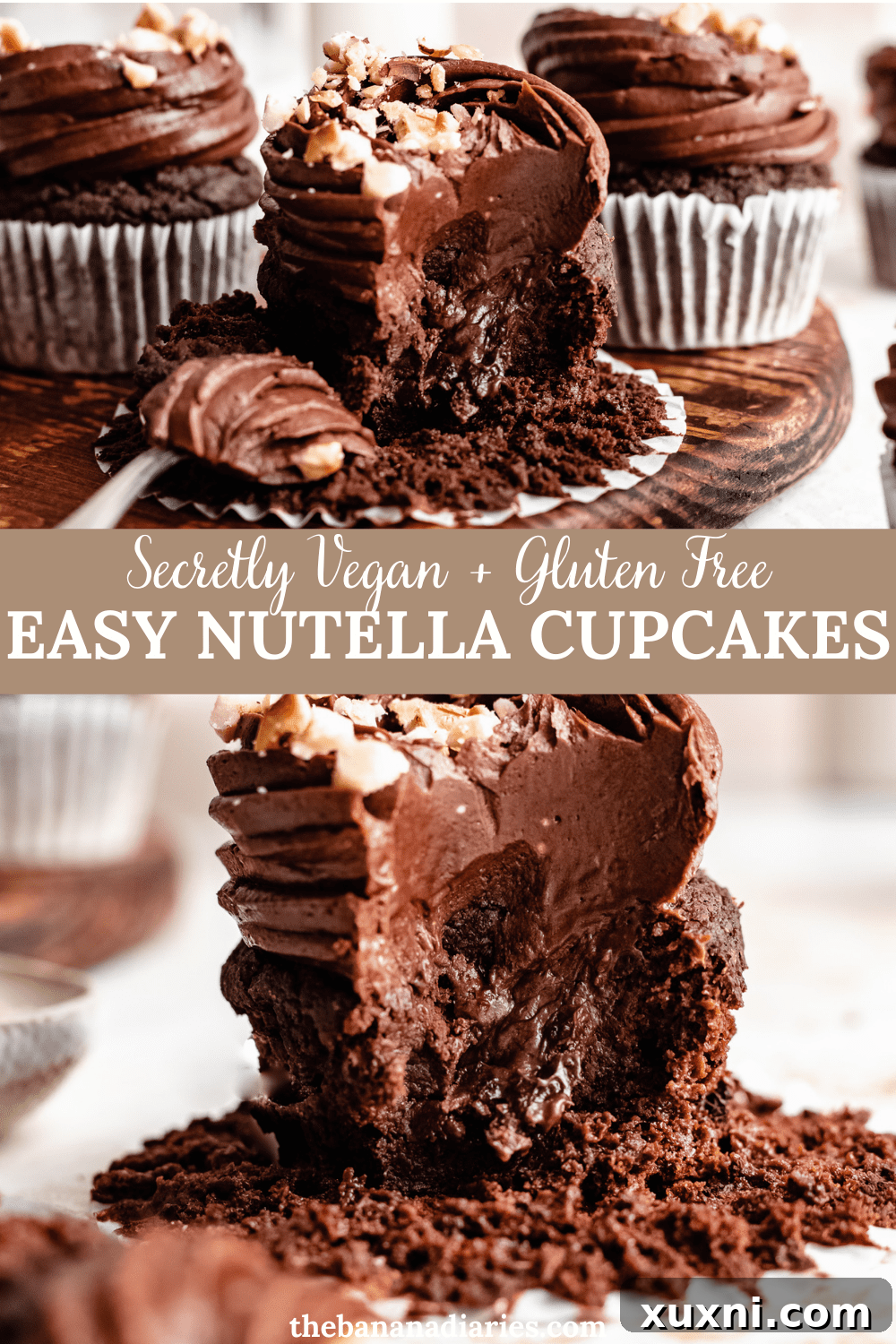 Easy Vegan Nutella Cupcakes with Frosting and Hazelnuts