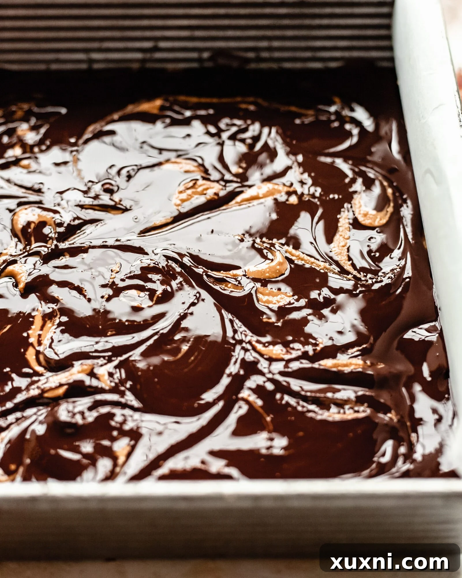 peanut butter swirled onto bars