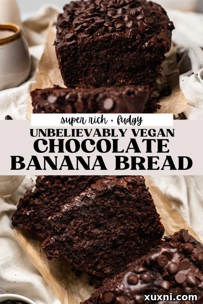 Vegan chocolate banana bread Pinterest pin