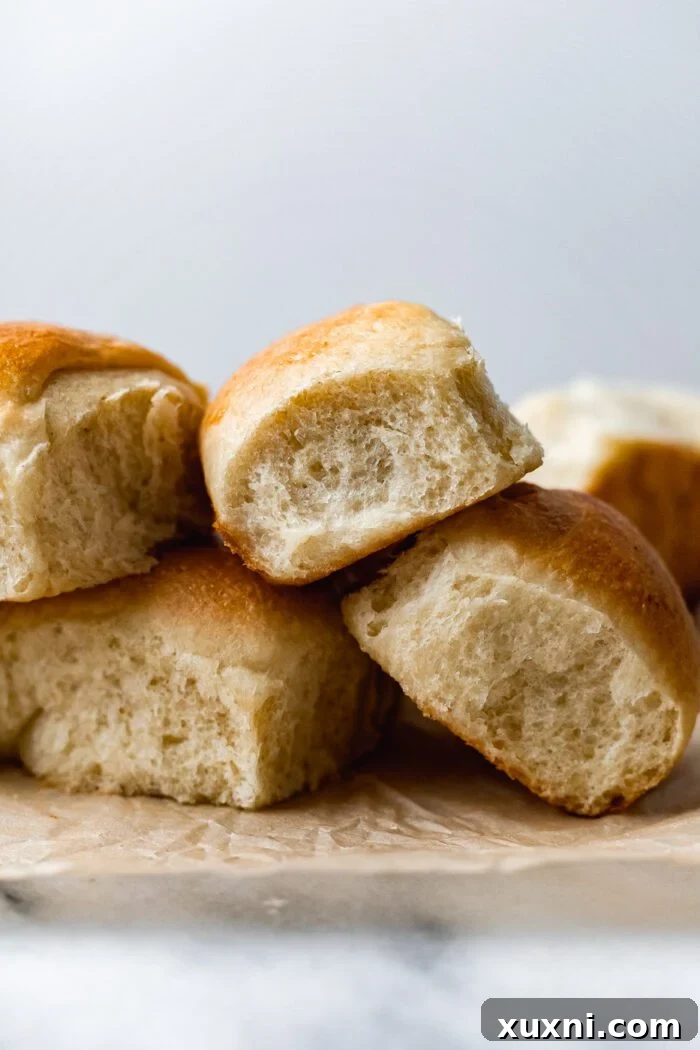 freshly baked vegan dinner rolls stacked and ready to serve