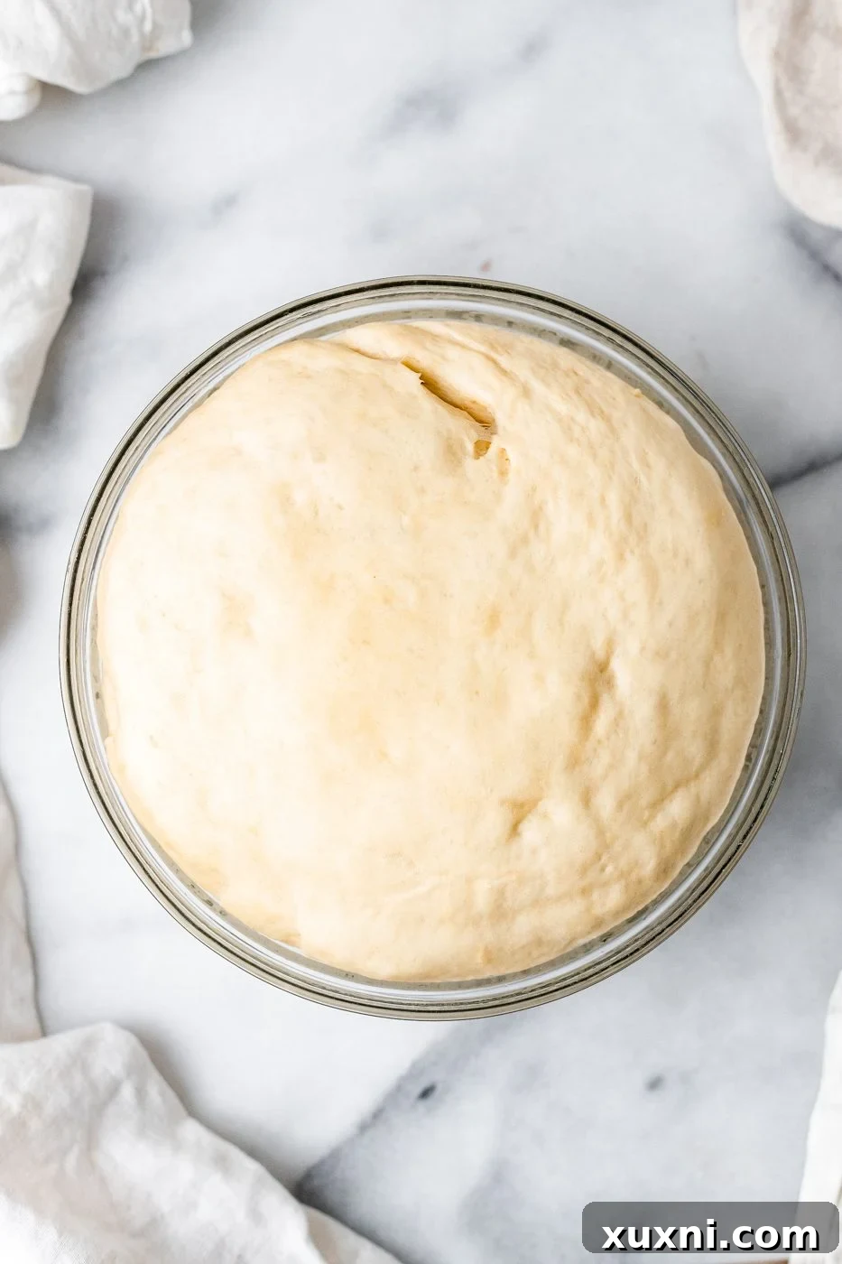 vegan dinner rolls dough after first rise, doubled in size