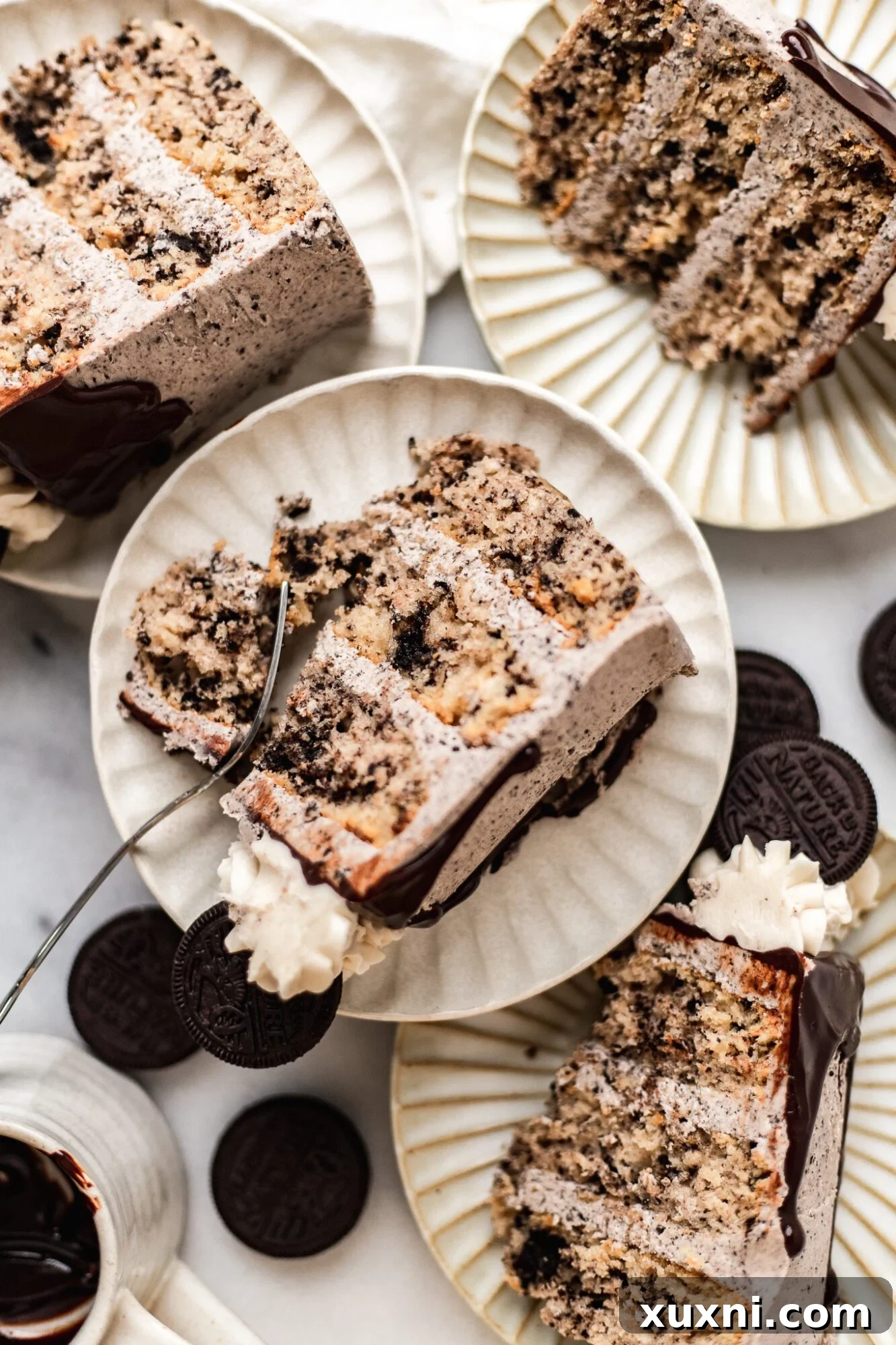 slices of Oreo cake on plates