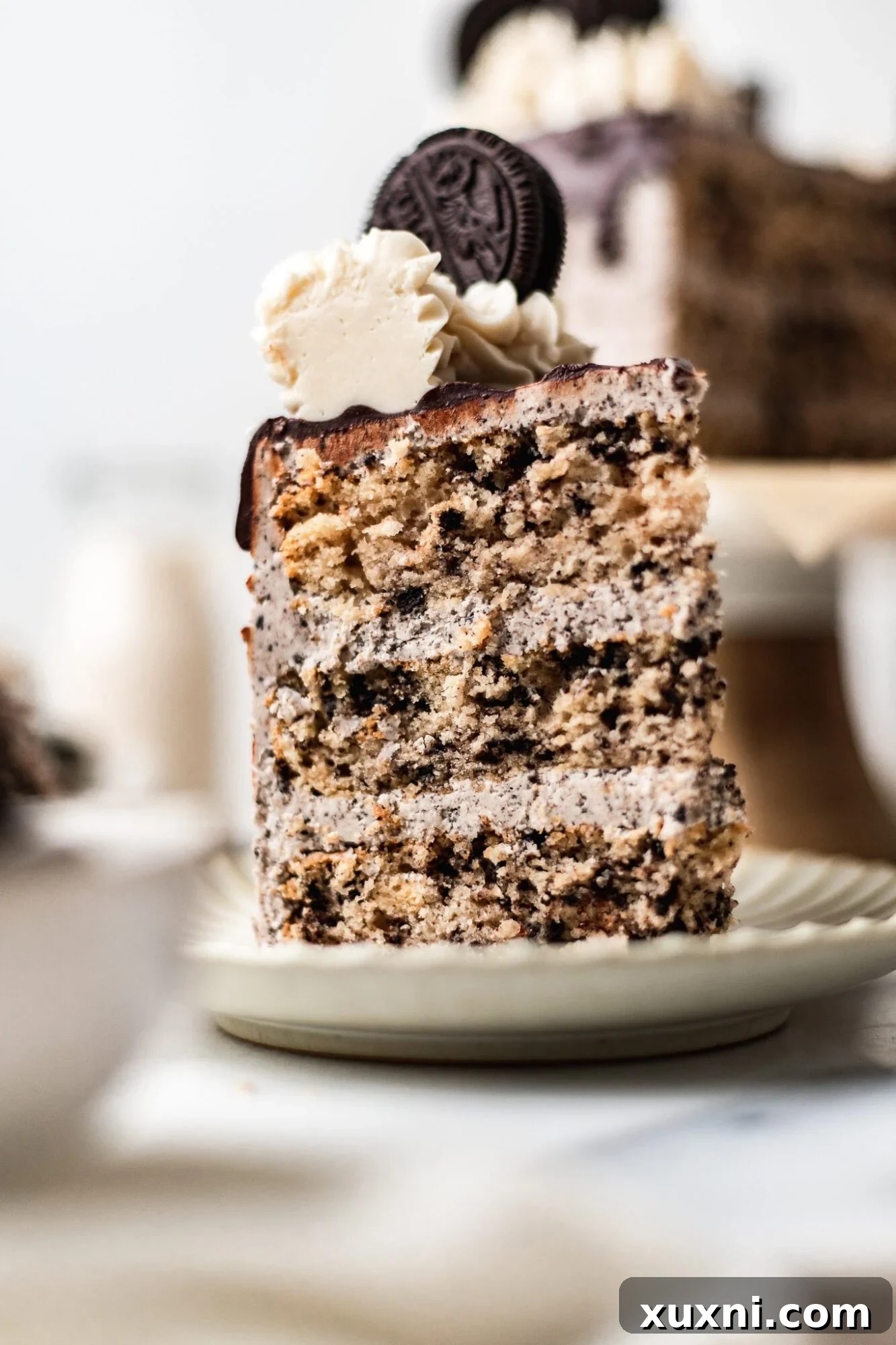 slice of vegan Oreo cake