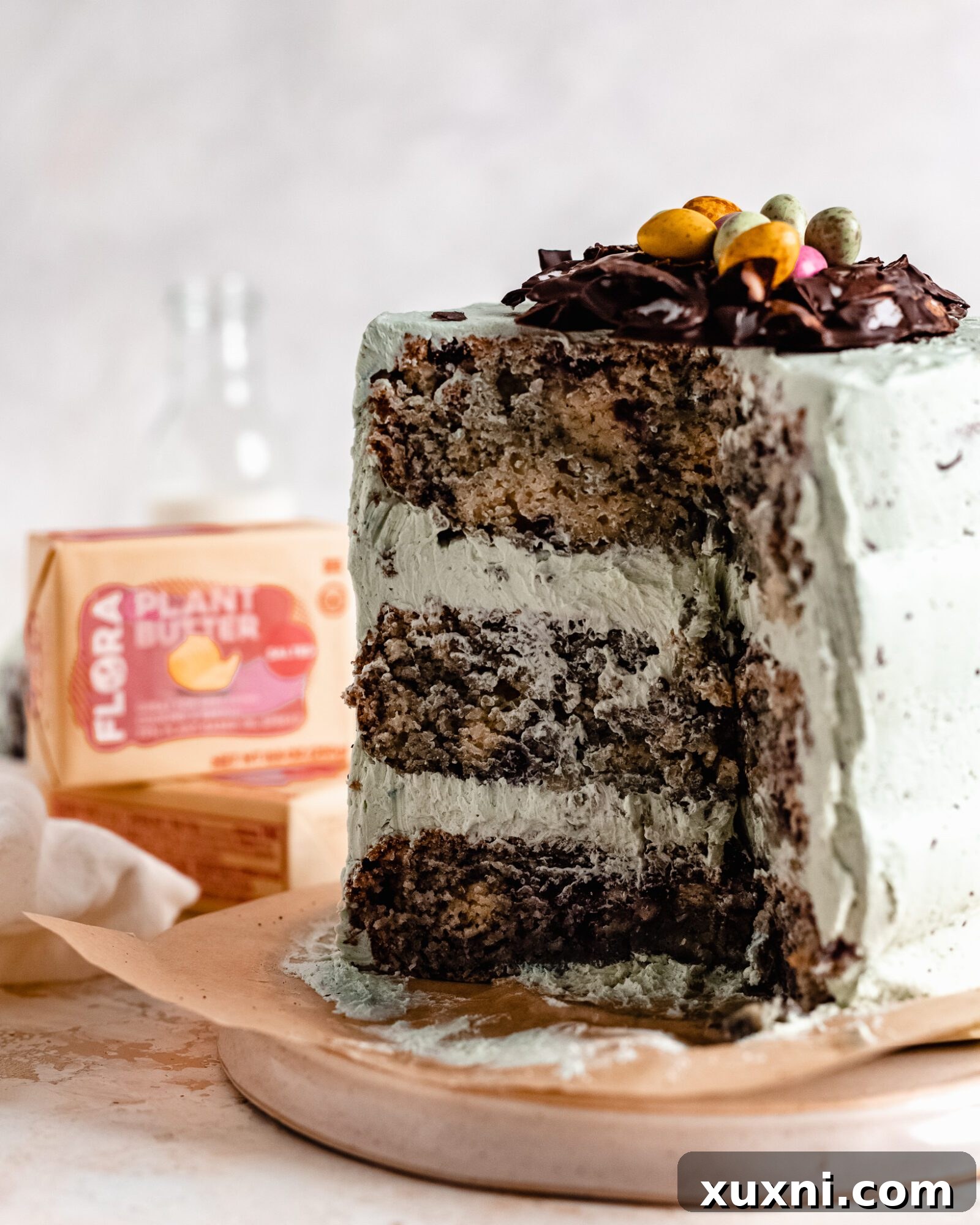 sliced vegan easter egg cake