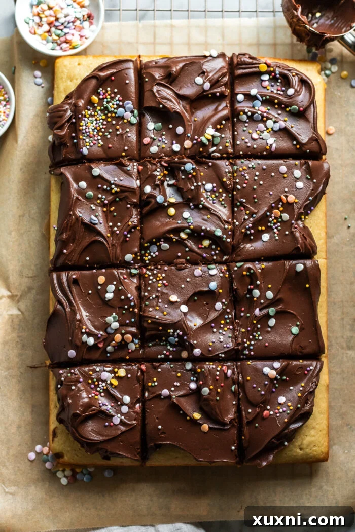 Close-up of a decorated vegan birthday cake slice with sprinkles
