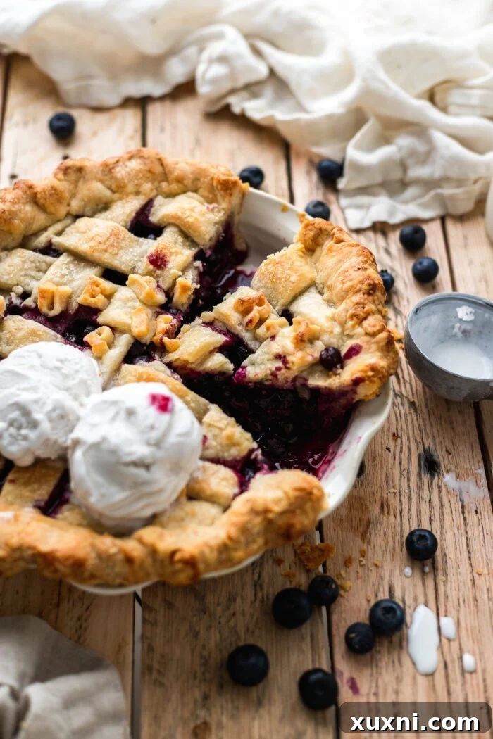 sliced vegan blueberry pie