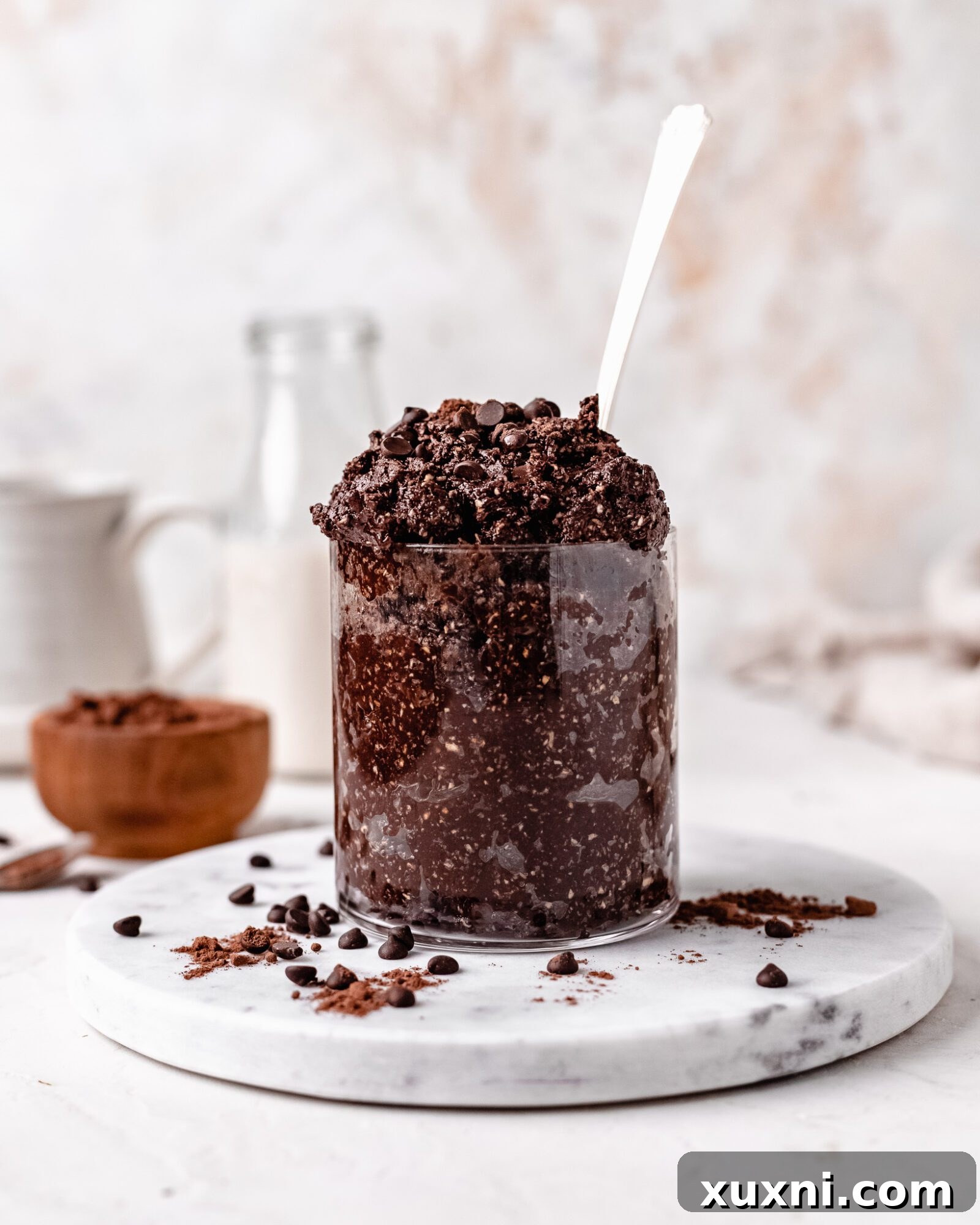 Healthy Edible Brownie Batter (Gluten Free Vegan!) - A spoon digging into rich brownie batter