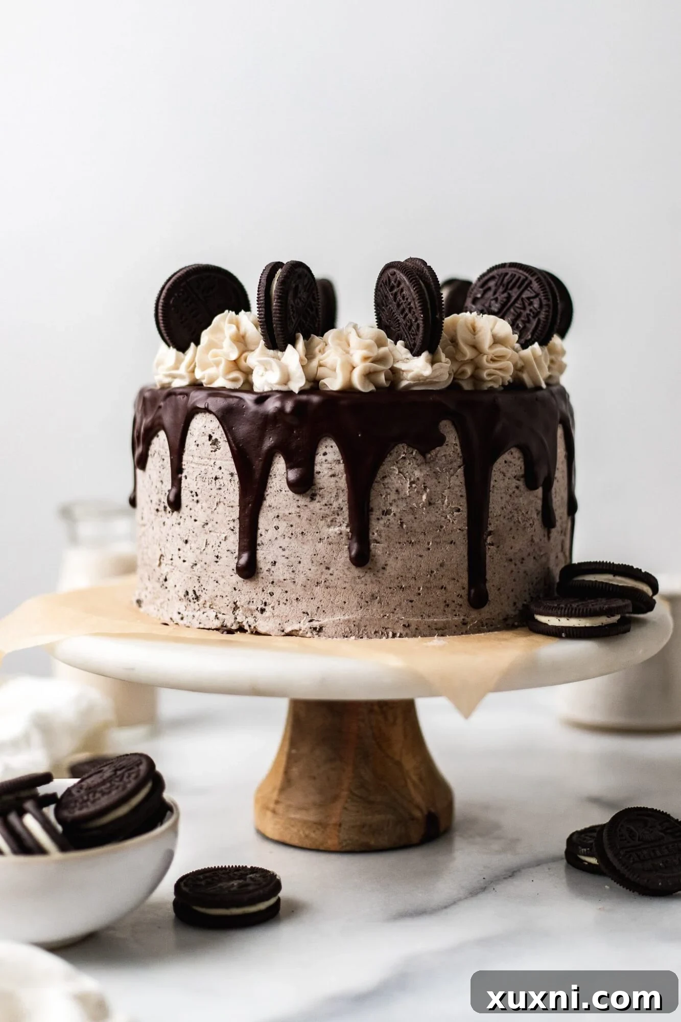 35 Delicious Vegan Cake Recipes Everyone Will Love 4 A tall, decadent slice of vegan Oreo cake with creamy Oreo buttercream frosting and cookie crumbles
