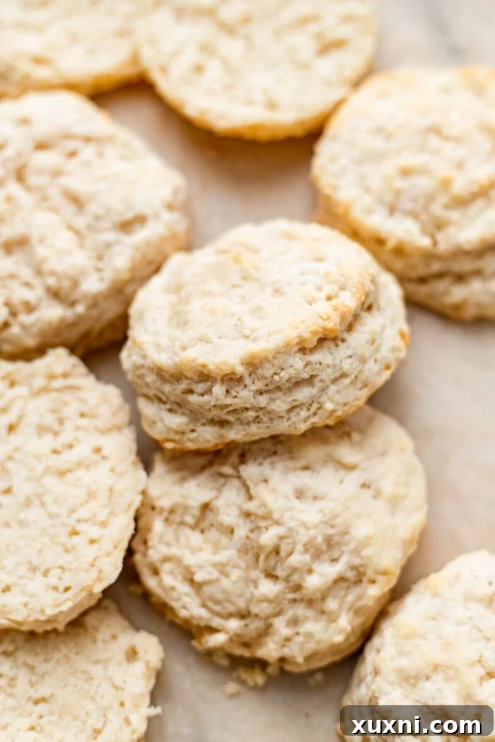 perfectly golden, flaky vegan biscuits cooling on parchment paper