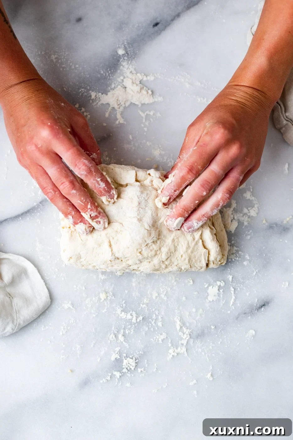 close-up of laminated biscuit dough layers
