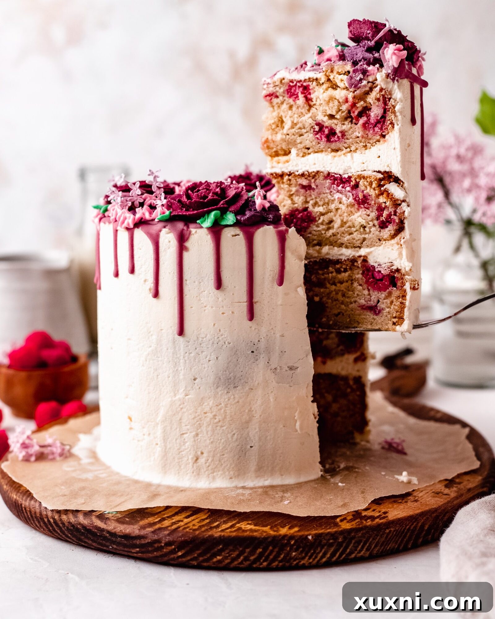 Amazing White Chocolate Raspberry Cake (Vegan + Eggless!)