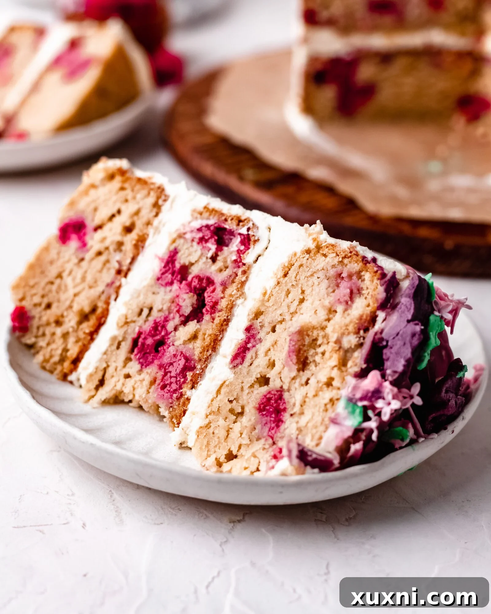 slice of vegan white chocolate cake