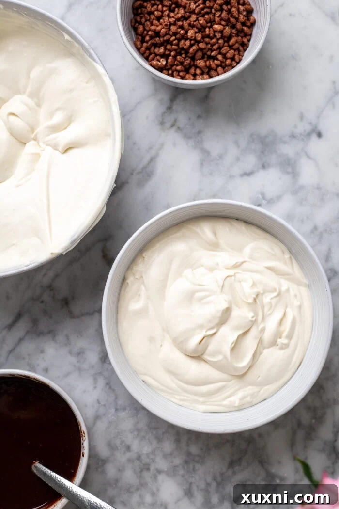 Effortless Plant-Based Gluten-Free Ice Cream Cake 9 The third step: the creamy vegan ice cream base divided evenly into two separate bowls, ready for flavoring.