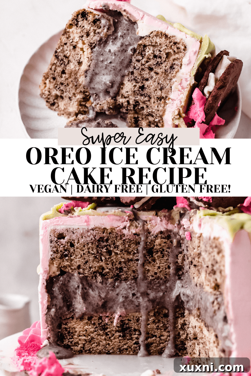 BEST Vegan Mint Oreo Ice Cream Cake Recipe (Gluten Free) - Pin Image