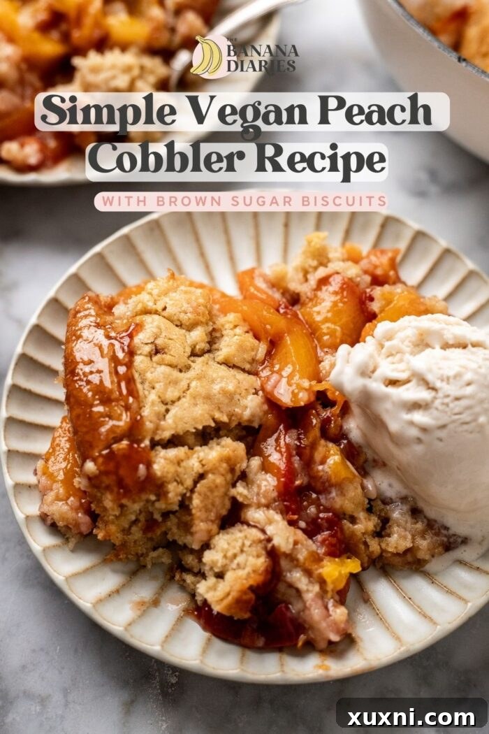 Simple Brown Sugar Vegan Peach Cobbler Recipe pinterest pin