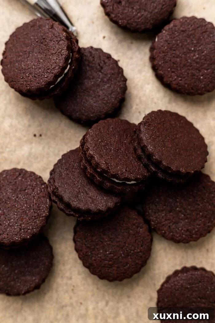 Homemade Vegan Gluten Free Oreos on parchment paper