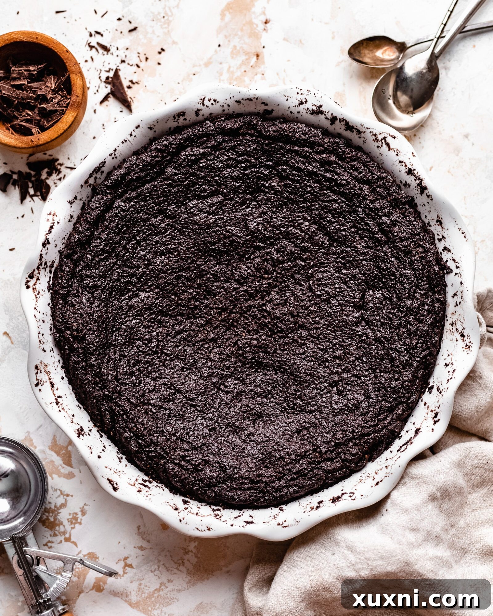 Freshly baked skillet brownie, hot out of the oven.