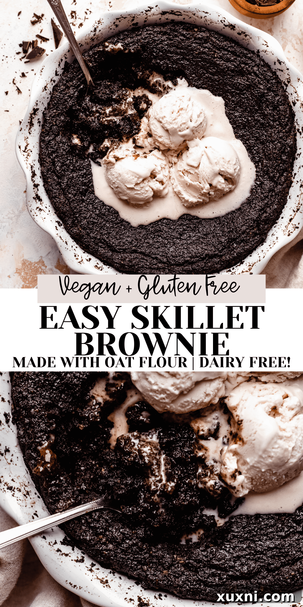 Best Ever Easy Skillet Brownie (Vegan + Gluten Free) - a pin-ready image for Pinterest.