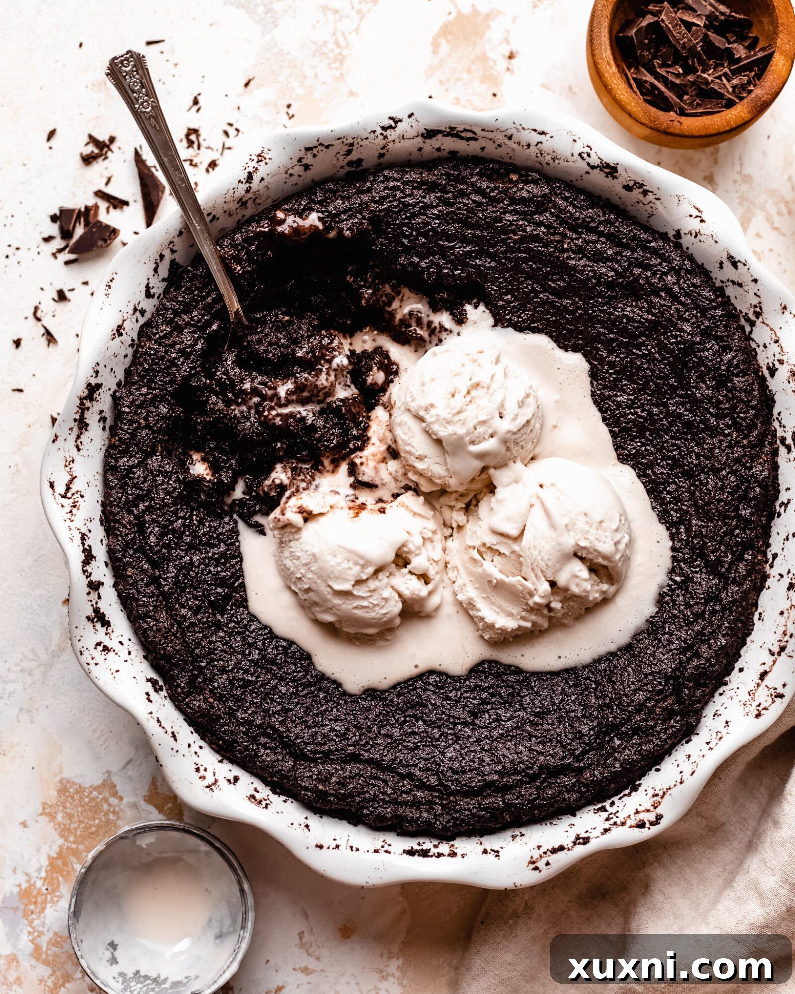 vegan brownie skillet with raw batter, ready for baking.