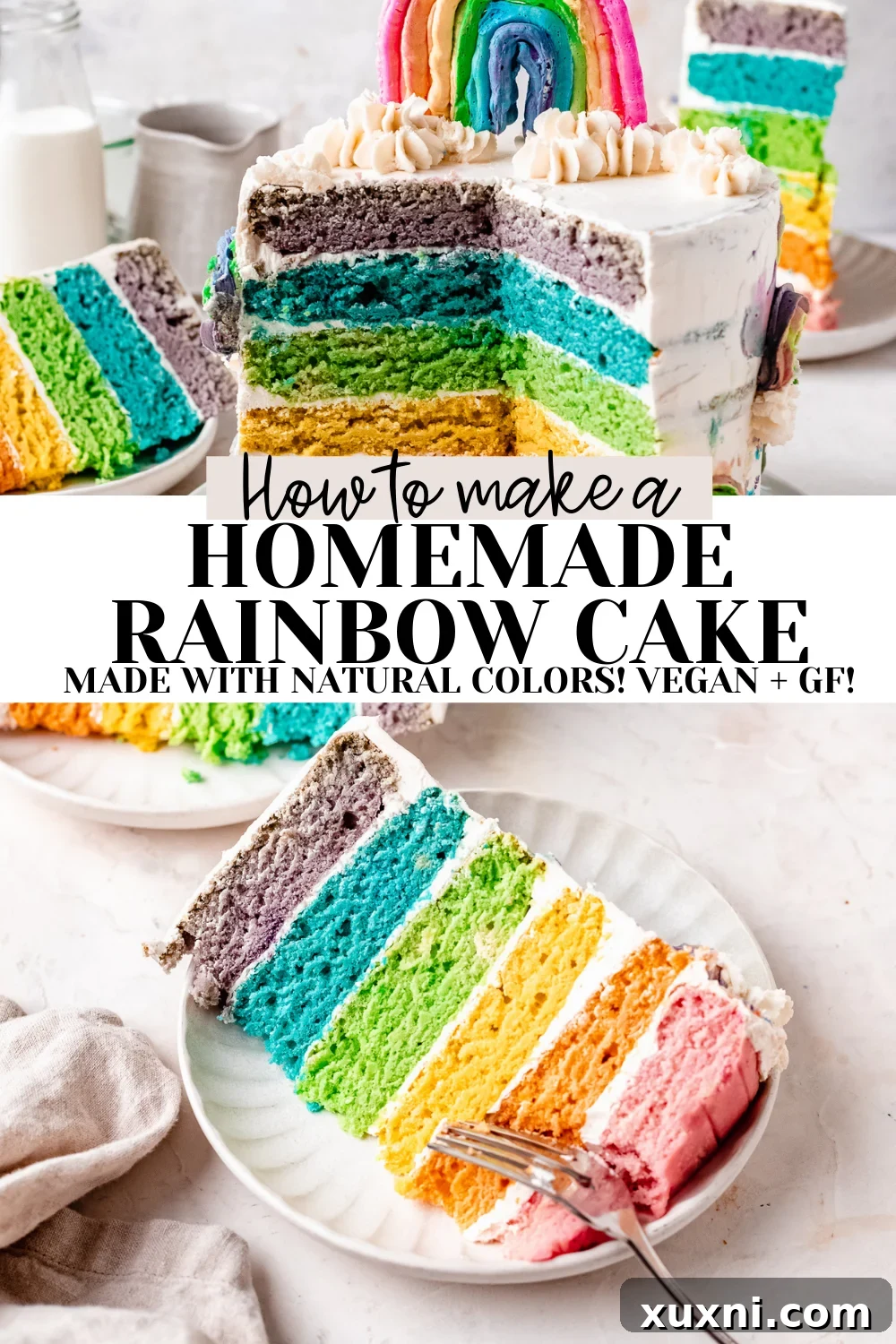 Easy Homemade Rainbow Cake (Vegan!)