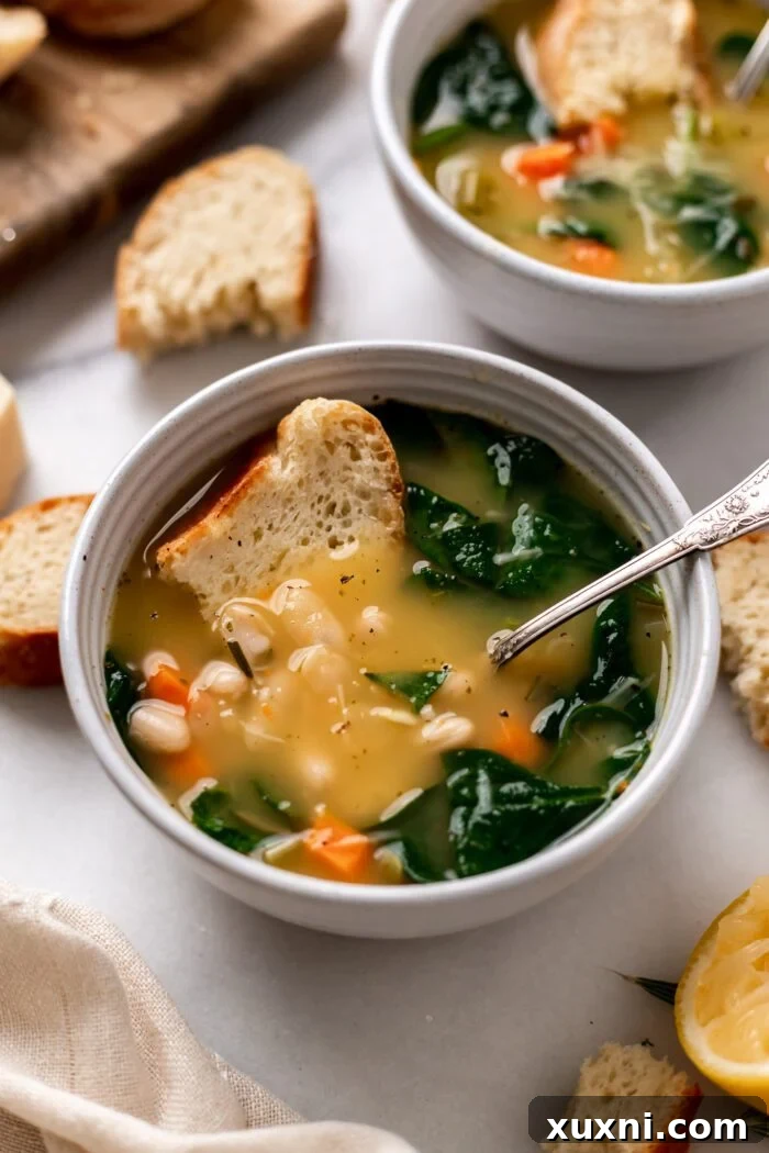 close up of vegan white bean soup