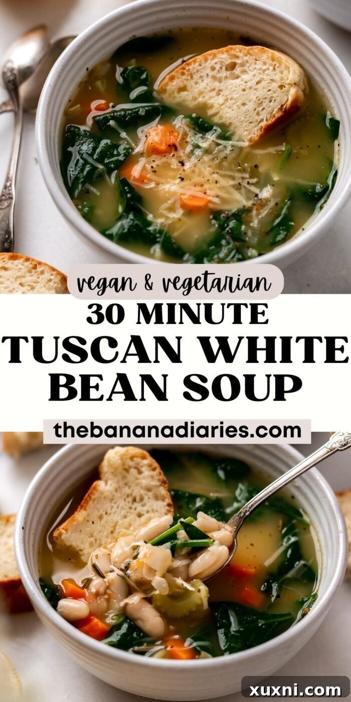 Easy Vegan Tuscan White Beans Soup (vegetarian friendly!) Pinterest pin