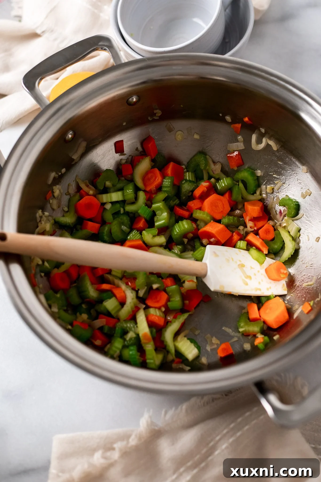 carrots and celery sautéing 