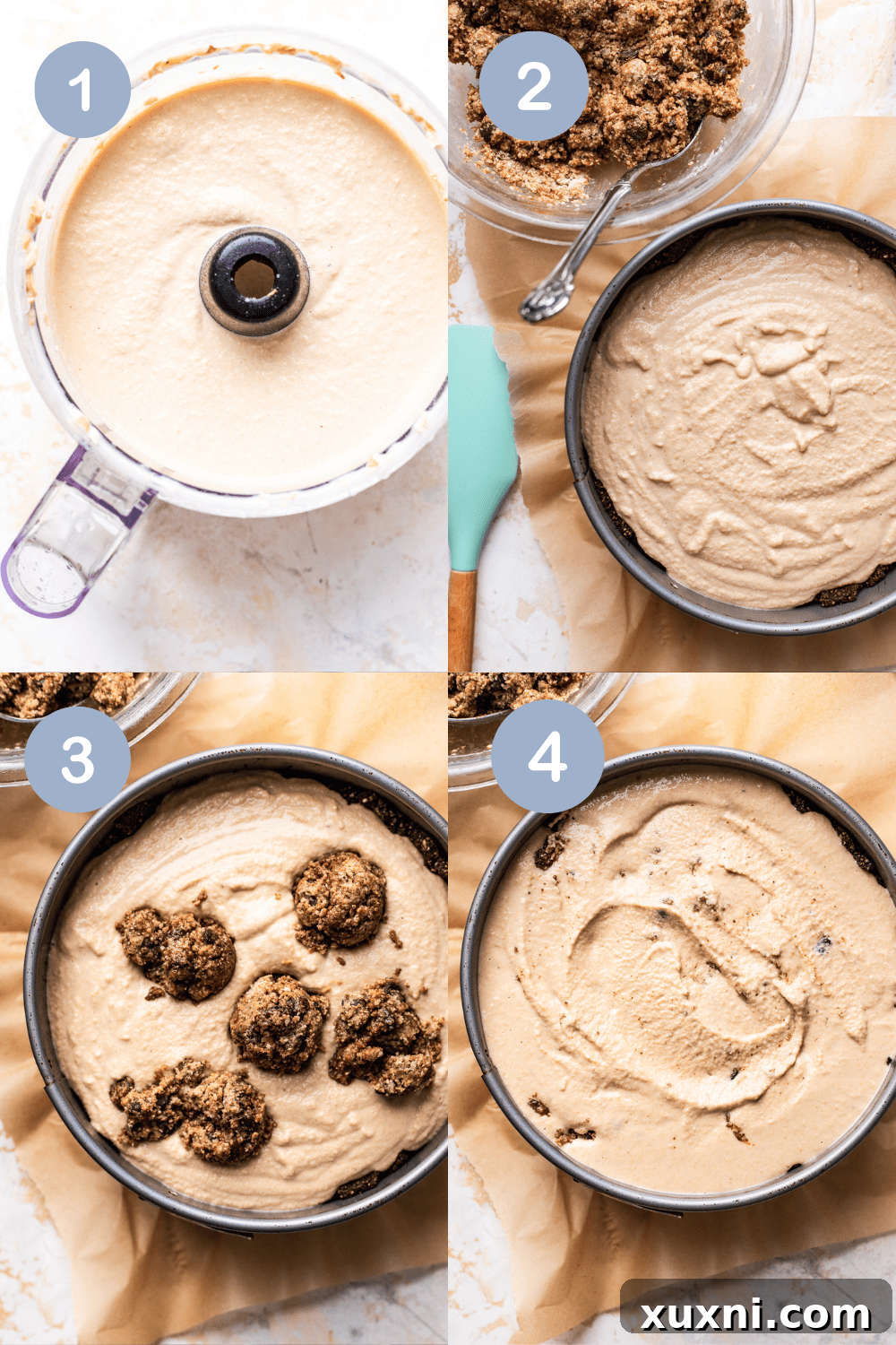 Adding cookie dough balls to cheesecake filling