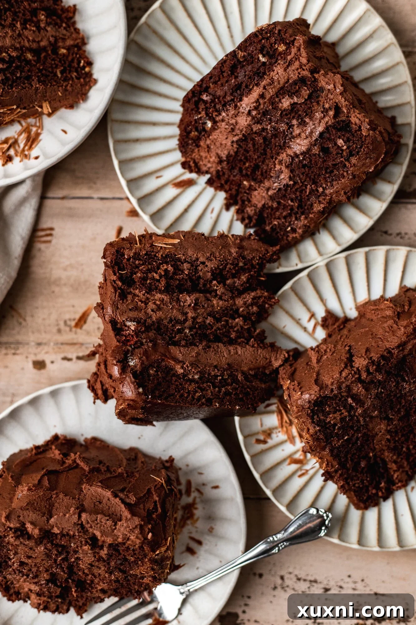 Irresistible Vegan Gluten-Free Chocolate Oat Cake 9 Multiple slices of vegan gluten-free chocolate cake beautifully arranged.