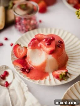 plate of vegan Panna cotta with strawberry coulis