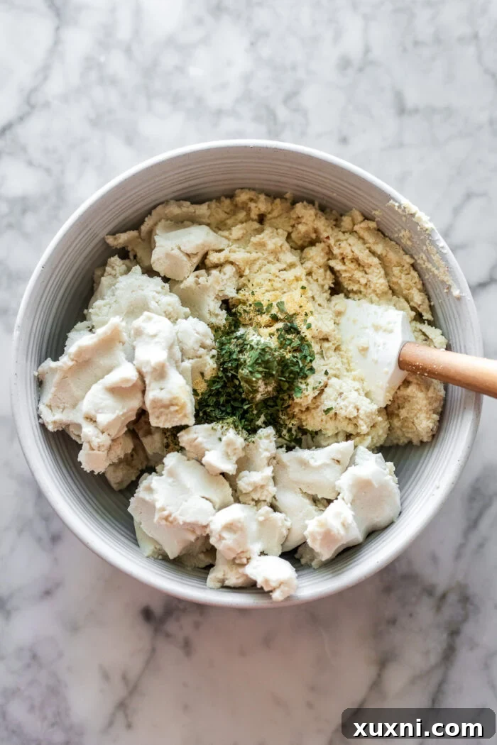 Vegan ricotta filling ingredients before mixing