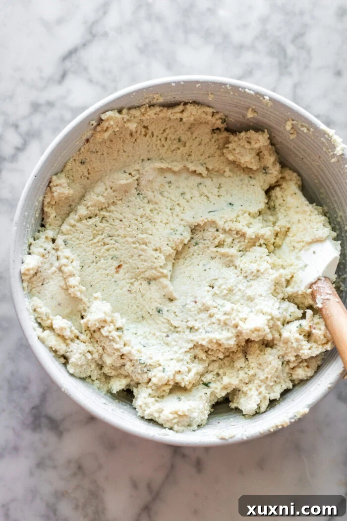 Smooth and creamy vegan ricotta filling after mixing