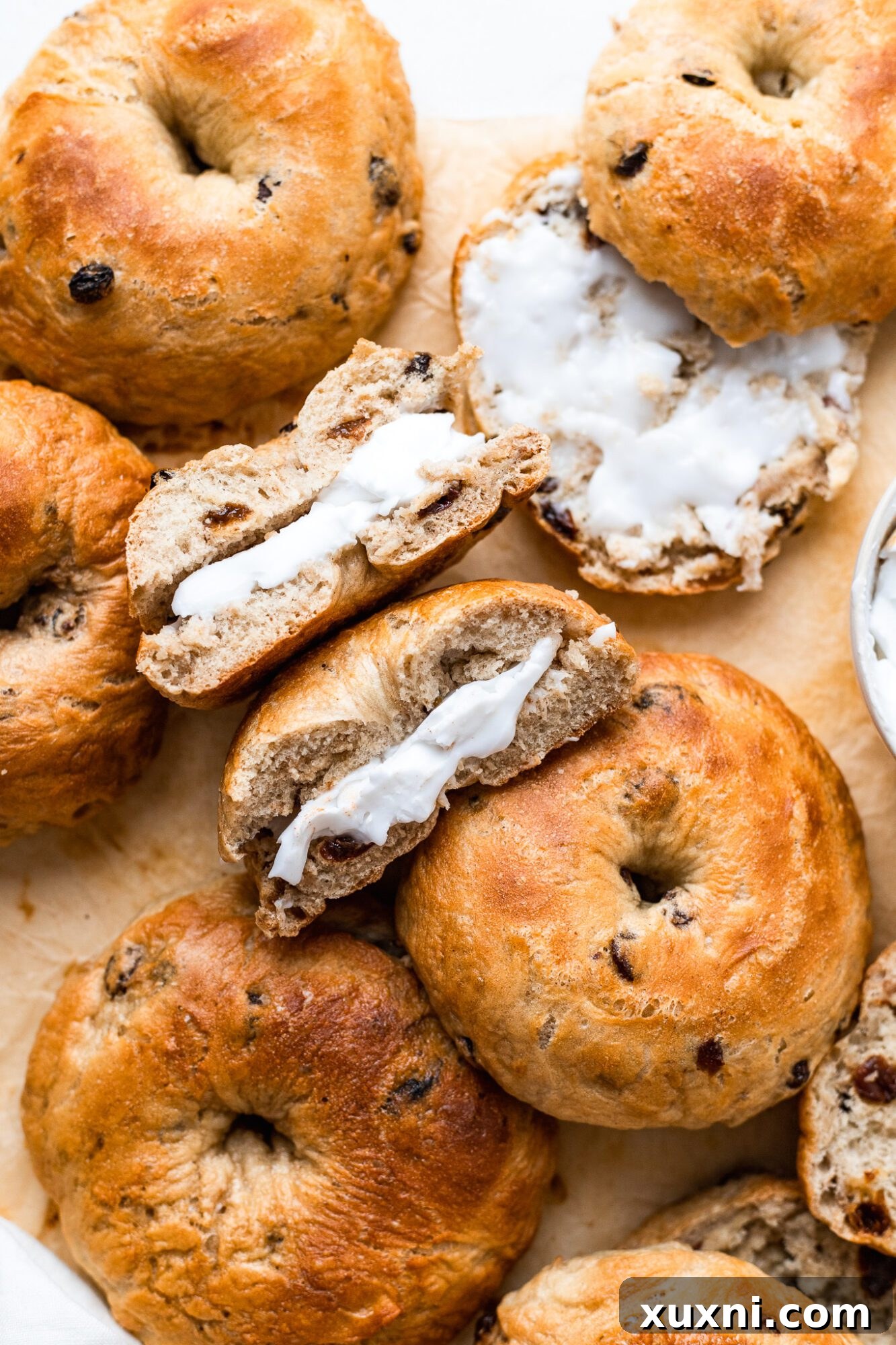 Effortless Homemade Vegan Cinnamon Raisin Bagels 8 vegan bagels with vegan cream cheese