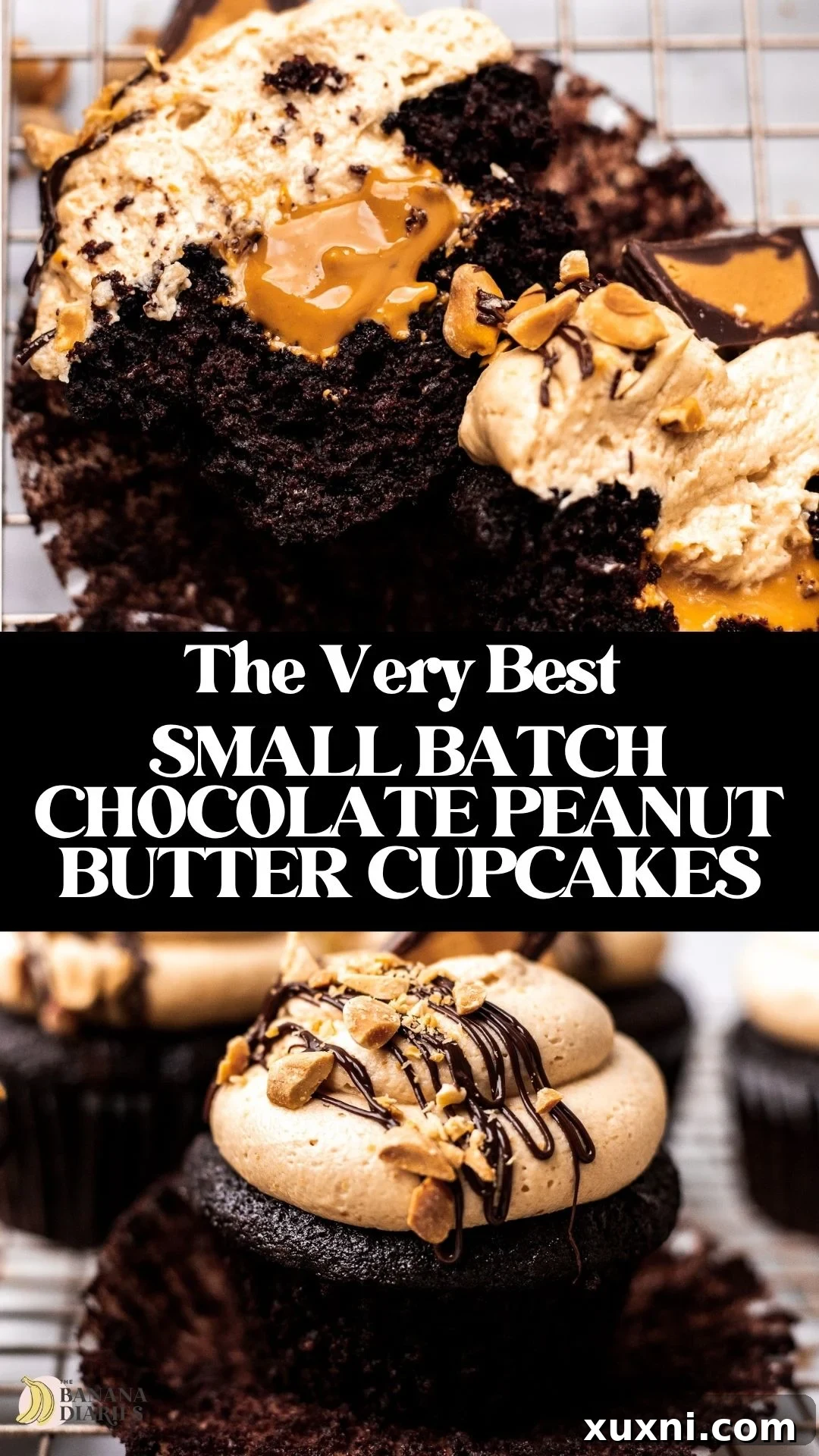 Small Batch MOIST Vegan Chocolate Peanut Butter Cupcakes pinterest pin image
