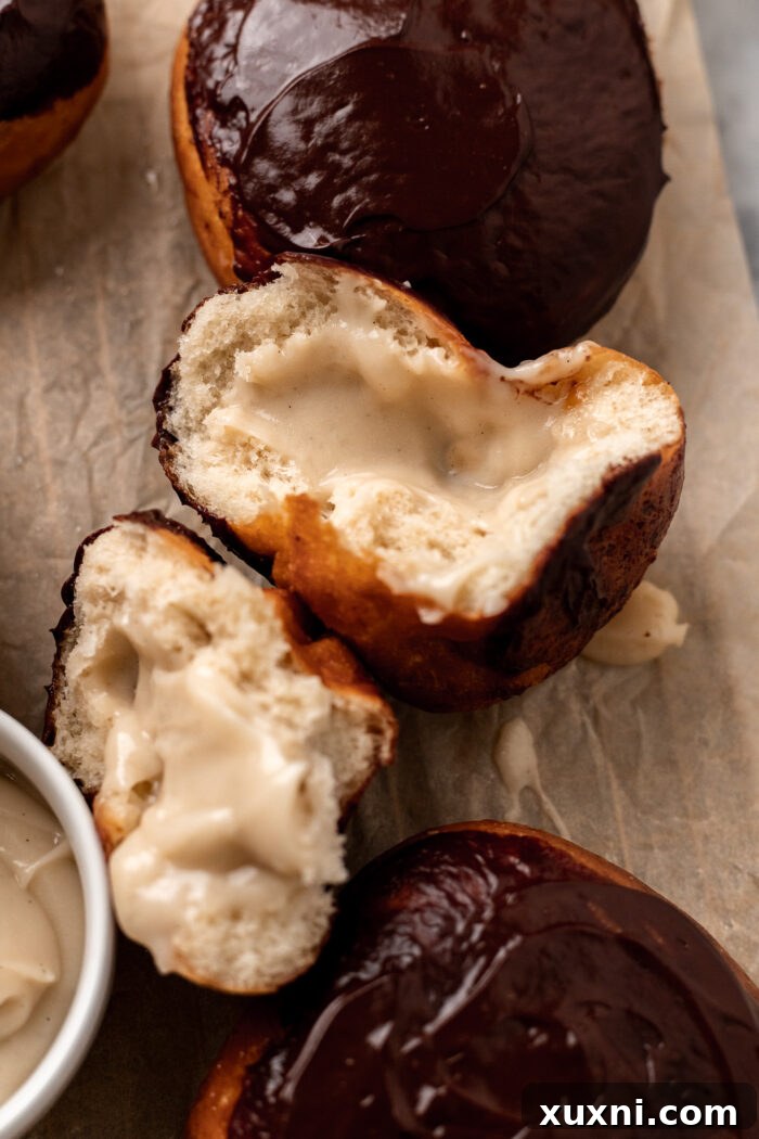 Decadent and Easy Vegan Boston Cream Doughnuts 18 ripped open vegan Boston cream donut