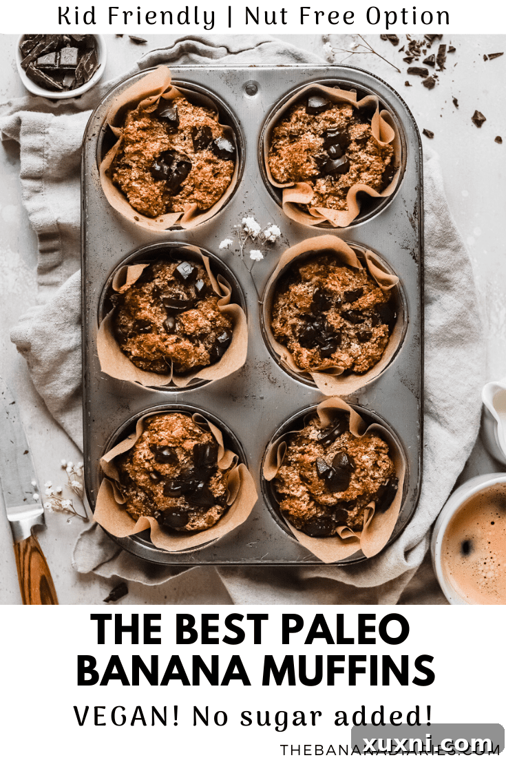 Another Pinterest-optimized image for Paleo Chocolate Chip Banana Muffins.