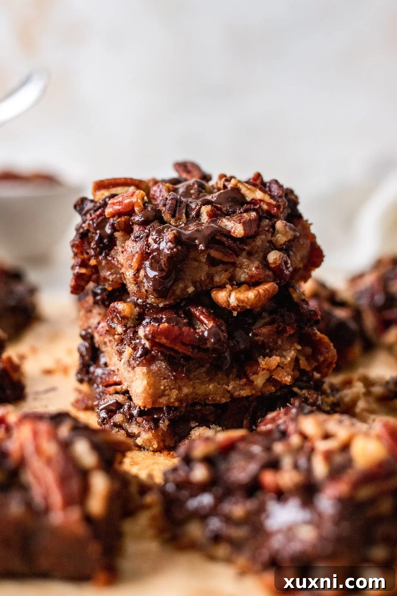 stack of keto pecan pie bars
