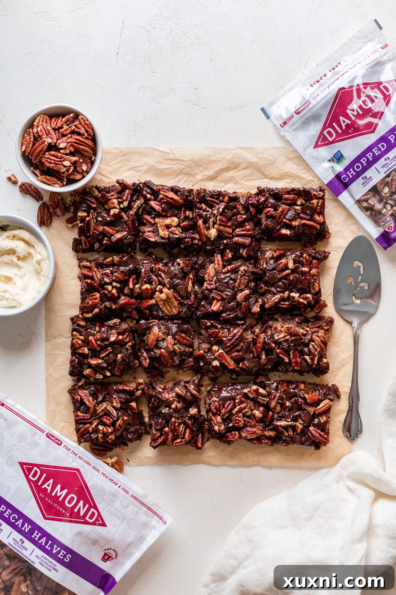 sliced vegan pecan pie bars