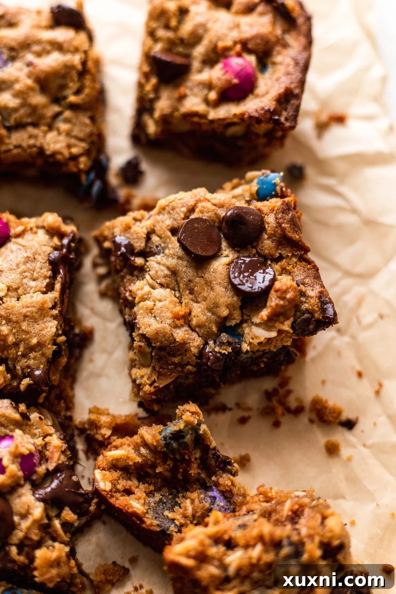 sliced vegan monster cookie bars