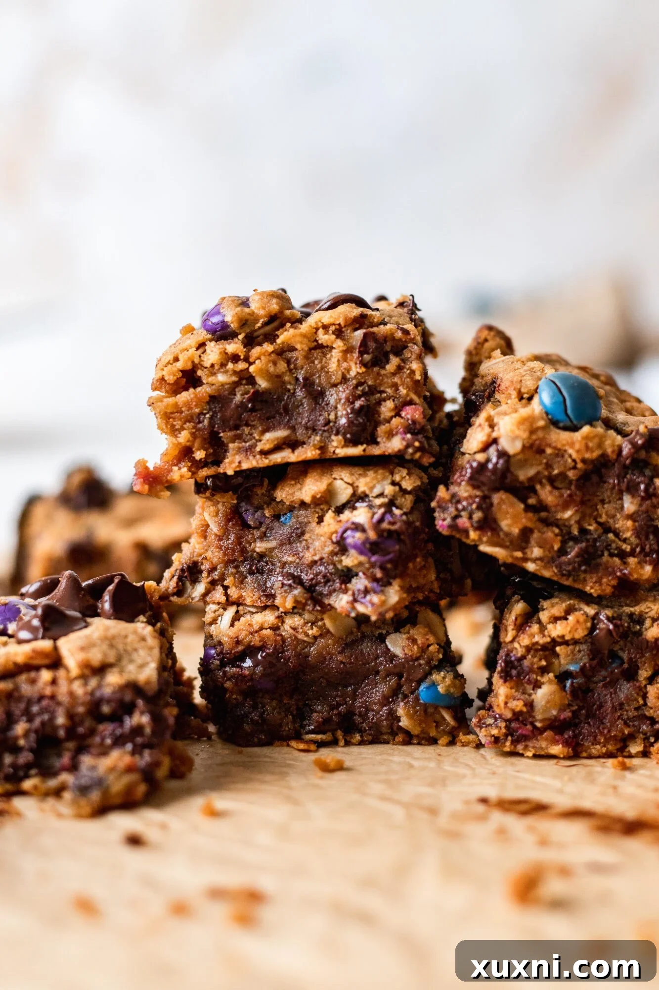 stack of vegan monster cookie bars